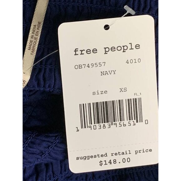 Free People Counting Daisys Navy Blue Dress Smocked Embroidered Extra Small NEW - Picture 9 of 11